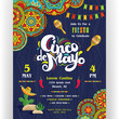 Cinco De Mayo announcing poster template. Mexican style ornaments for border and background.