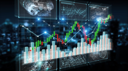 Aufkleber - 3D rendering stock exchange datas and charts illustration