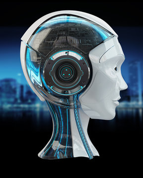 Cyborg head artificial intelligence 3D rendering