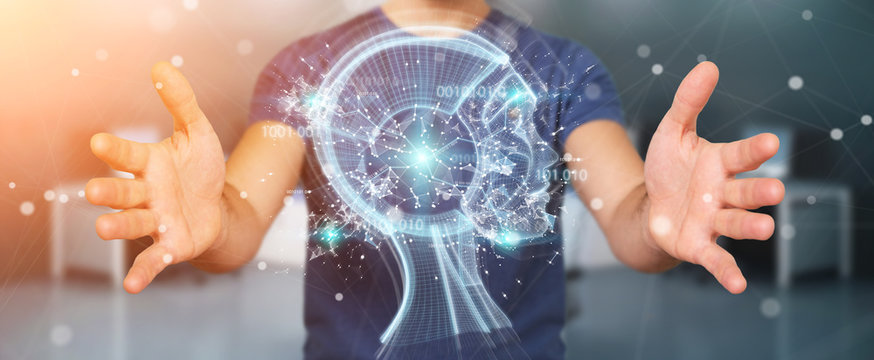 Businessman using digital artificial intelligence interface 3D rendering