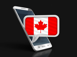 Poster - Touchscreen smartphone and Speech bubble with Canadian flag. Image with clipping path