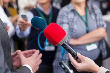 Wall Mural - Media interview. Public relations - PR. News conference.