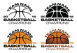 Basketball Champions Designs With Team Name is an illustration of a four versions of a basketball design that can be used for t-shirts, flyers, ads or anything else you use to promote your team.