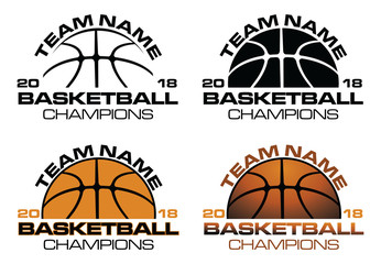 Wall Mural - Basketball Champions Designs With Team Name is an illustration of a four versions of a basketball design that can be used for t-shirts, flyers, ads or anything else you use to promote your team.