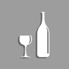 Wall Mural - A bottle of alcohol and a glass. Vector icon.