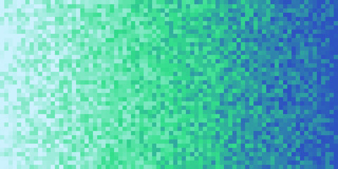 Deep Sea Green Blue Seamless Pixilated Gradient Background. Mosaic Pixel Art Texture. Horizontal Pixel Gradient Backdrop.