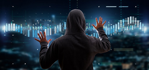 Poster - hacker activating business stock exchange trading data information