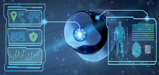 Poster - Recognition and detection software on a security camera system - 3d rendering