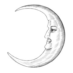 Wall Mural - Hand drawn moon with face