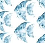Fototapeta Łazienka - Scalare. Blue watercolor seamless pattern with fish