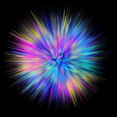 Wall Mural - Color explosion. Paint splash. Abstact shape. Multicolor glow. Neon. Fractal. Digital art. Futuristic. 3d illustration. Colorful burst. Motion. Isolated object.