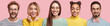 © WHstudio Leushin N - People and positive emotions concept. Mixed race diverse people being in good mood after having party together, have broad smiles on faces, isolated over pink background. Set of best friends