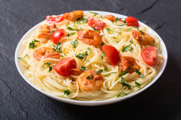 Spaghetti with shrimps