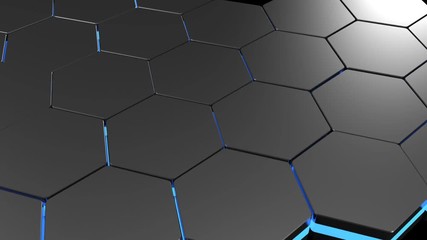 Poster - Hexagonal technological texture with blue lights - 3D rendering