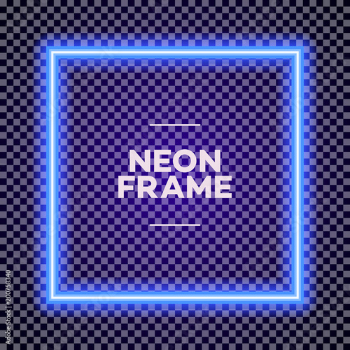 Neon Square Frame On Transparent Background For Poster Party Cafe