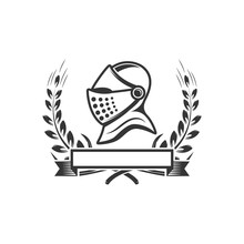 Knights. Emblem Template With Medieval Knight Helmet. Design Element For Logo, Label, Emblem, Sign.