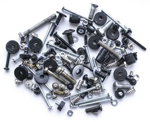 Background of bolts, nuts, washers, accessories