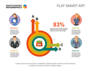 Canvas Print - Circle diagram with four arrows. Editable template for percentage chart. Creative concept for infographics, presentation, project, report can be used for topics like business, finance, analysis