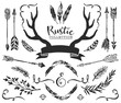 © kitekit - Hand drawn vintage antlers, feathers, arrows with lettering. Rustic decorative vector design set.