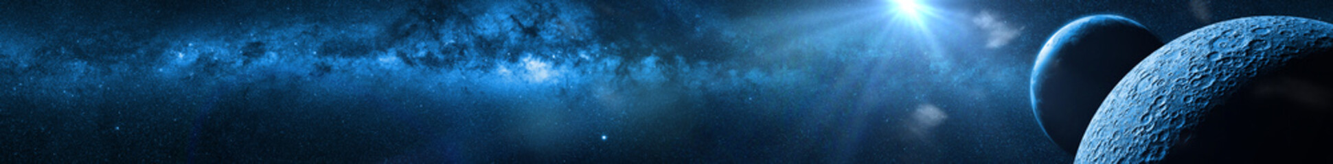 Wall Mural - moon in front of earth, sun and the milky way