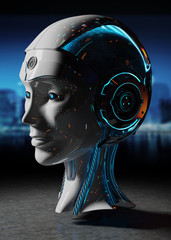 Poster - Cyborg head artificial intelligence 3D rendering