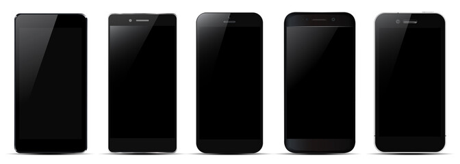 Poster - Set of five black smartphone - vector
