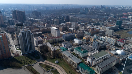 Aerial view above Kiev bussines and industry city landscape.