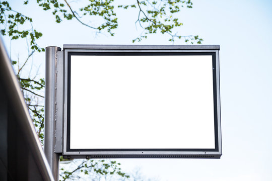 Street banner for text placement and advertising, banner against the sky, empty for advertising placement
