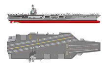 Aircraft Carrier, Warhip, Side And Top View