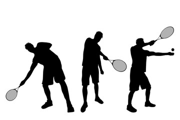 Poster - Vector silhouette of man who play tennis on white background.