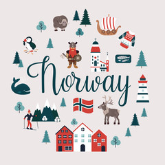 Wall Mural - Set of Norway landmarks. Vector illustration