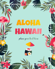 Tropical Hawaiian Poster With Flamingo.