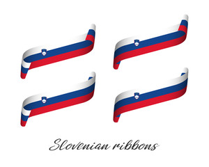 Wall Mural - Set of four modern colored vector ribbons with Slovenian tricolor isolated on white background, flag of Slovenia, Slovenian ribbons