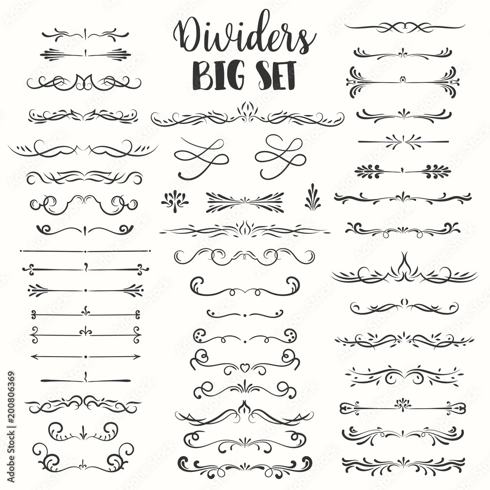 Decorative flourishes. Hand drawn dividers. Vector swirls and decorations Ornate elements - obrazy, fototapety, plakaty 