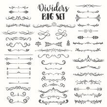 Decorative Flourishes. Hand Drawn Dividers. Vector Swirls And Decorations Ornate Elements