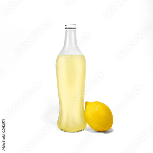 Download Lemonade Isolated Photo Transparent Glass Bottle With Lemonade And One Whole Lemon Near Are Standing On White Background Photo Mockup In Front View With Copy Space Stock Photo Adobe Stock