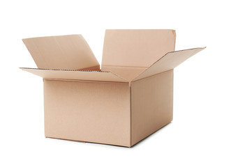 open cardboard box on white background