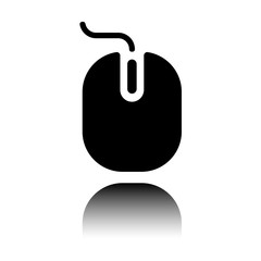 Poster - computer mouse icon. Black icon with mirror reflection on white background