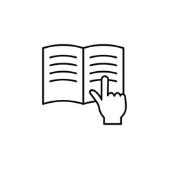 Poster - finger on a book icon. Element of knowledge for mobile concept and web apps. Thin line  icon for website design and development; app development. Premium icon