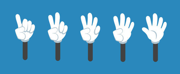 Poster - cartoon counting hand with number gestures isolated set. countdown with fingers vector symbols