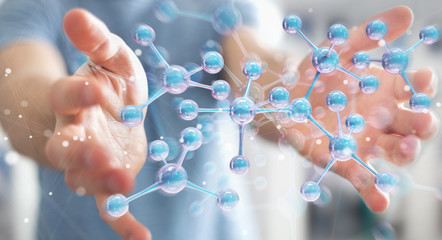 Leinwandbilder - Businessman using modern molecule structure 3D rendering