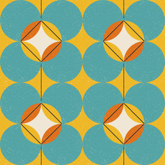Modern vector abstract seamless geometric pattern with semicircles and circles in retro scandinavian style.