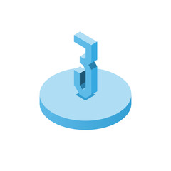 isometric blue three icon on disk, 3d character