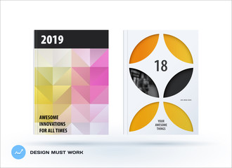 Wall Mural - Business polygonal set of design brochure, abstract annual report, horizontal cover flyer in A4