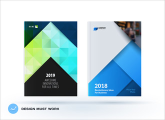 Wall Mural - Business polygonal set of design brochure, abstract annual report, horizontal cover flyer in A4