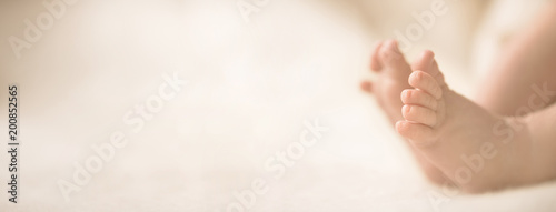 Cuadros en Lienzo Newborn baby feet on creamy blanket