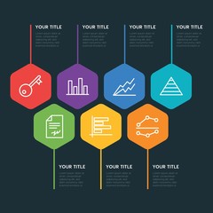 Poster - Flat geometric business, money, charts infographic steps template with 7 options for presentations, advertising, annual reports