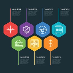 Poster - Flat geometric business, money, charts infographic steps template with 7 options for presentations, advertising, annual reports