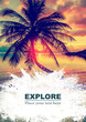 Background and design, with a splash effect, with a photograph of a beautiful sunset beach and a place for text, travel and vacation concept.