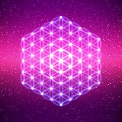 Wall Mural - Sacred geometry, abstract glowing background. Vector Digital gra